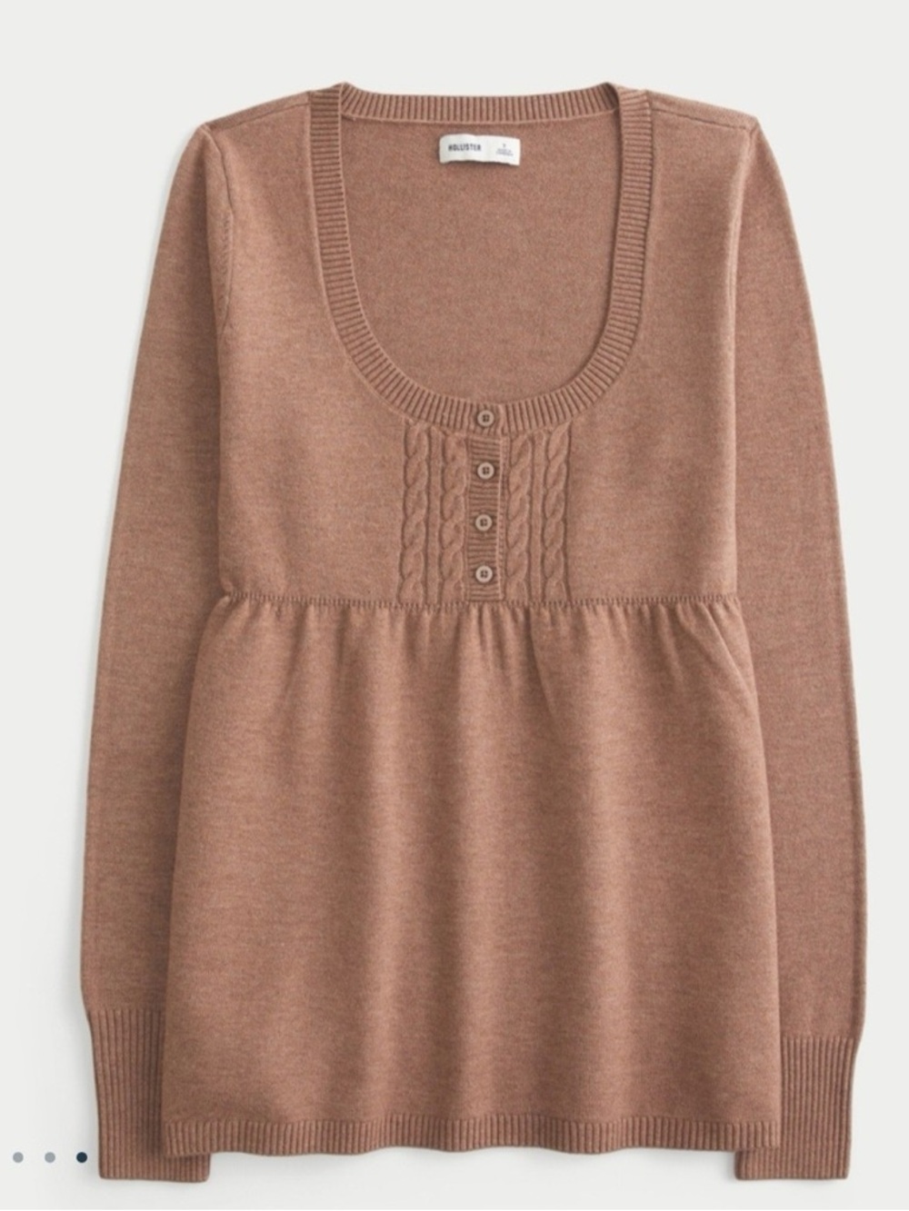 Hollister Easy Cable-Knit Babydoll Sweater in Light Brown Size S